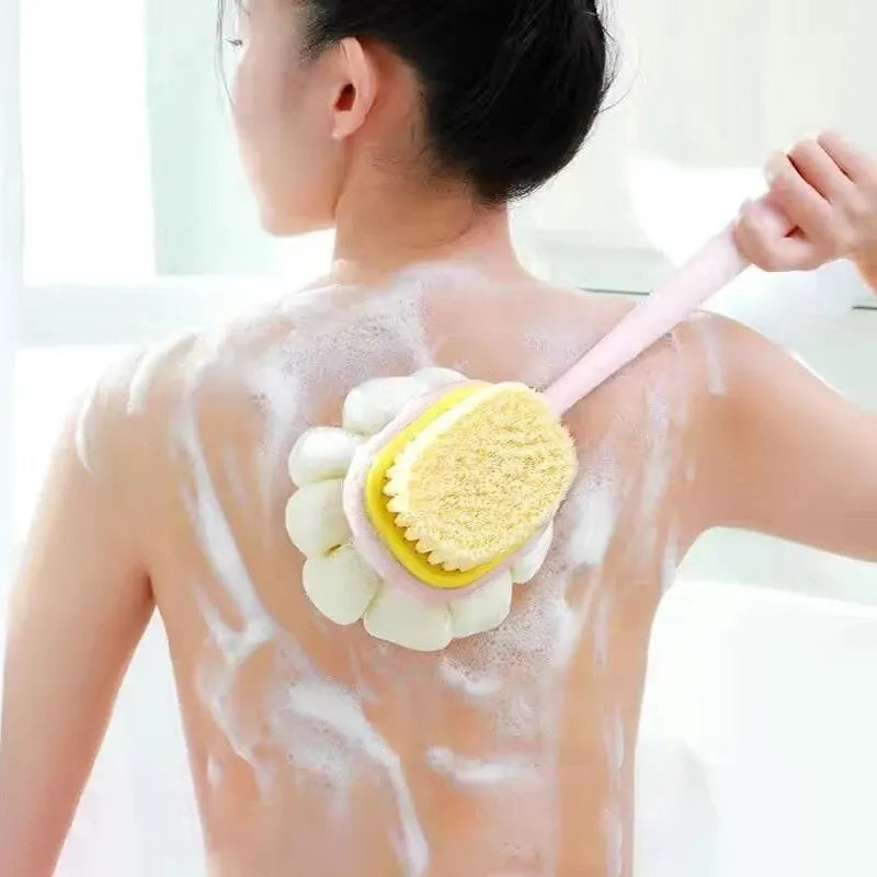 Brosse de douche pour le dos en luffa à long manche avec éponge en maille douce pour le bain exfoliant pour la peau des femmes, massage