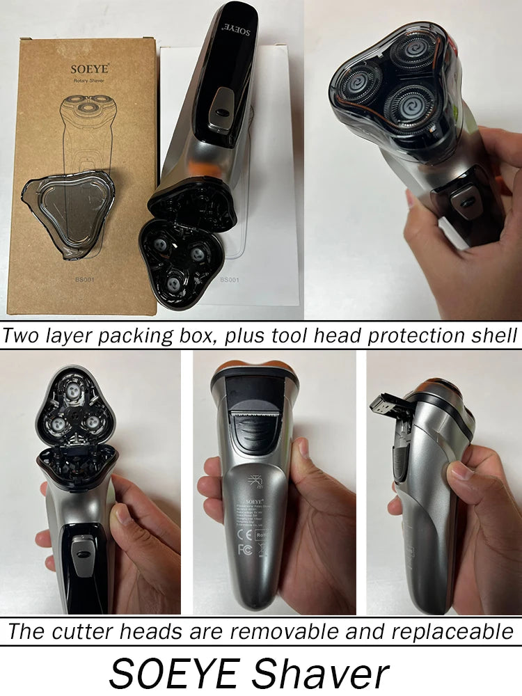 Electric Shaver for Men Electric Razor SOEYE Shaver for Men 3D Floating Blade Beard Trimmer USB Recharge Hair Cutting Machine