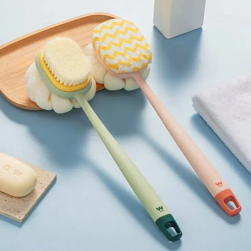 Brosse de douche pour le dos en luffa à long manche avec éponge en maille douce pour le bain exfoliant pour la peau des femmes, massage