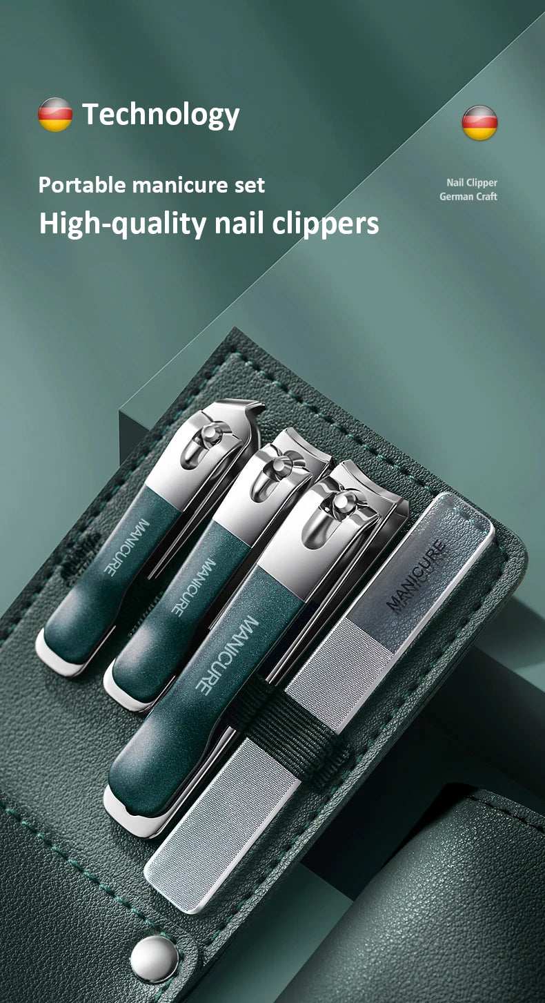 New Nail Clippers Set 4 PCs with Rotating Leather Bag Professional Trimmer Pedicure Care Tools Manicure Set Home Care Gift