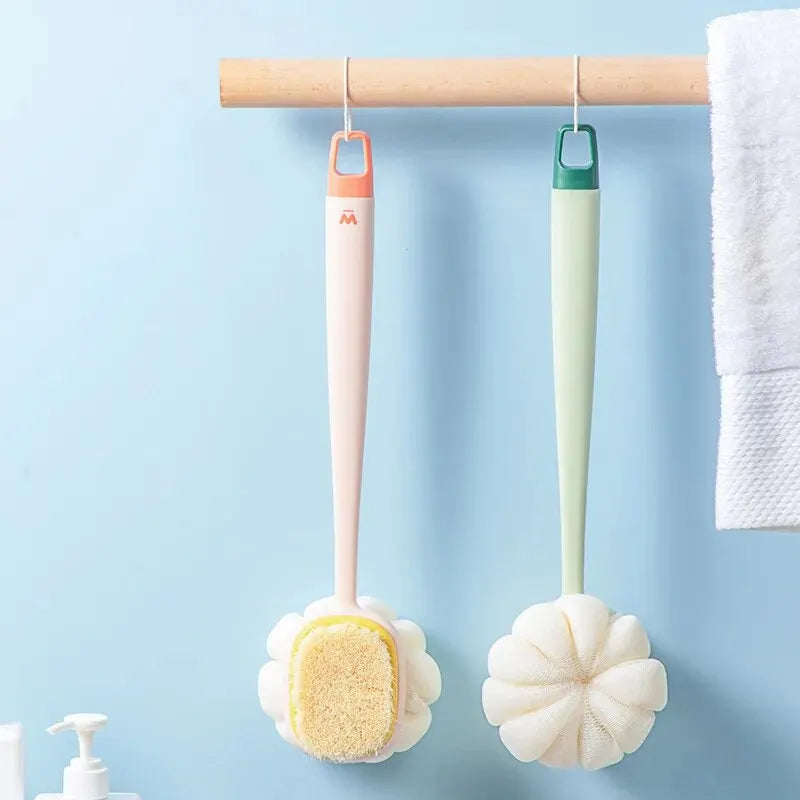 Brosse de douche pour le dos en luffa à long manche avec éponge en maille douce pour le bain exfoliant pour la peau des femmes, massage