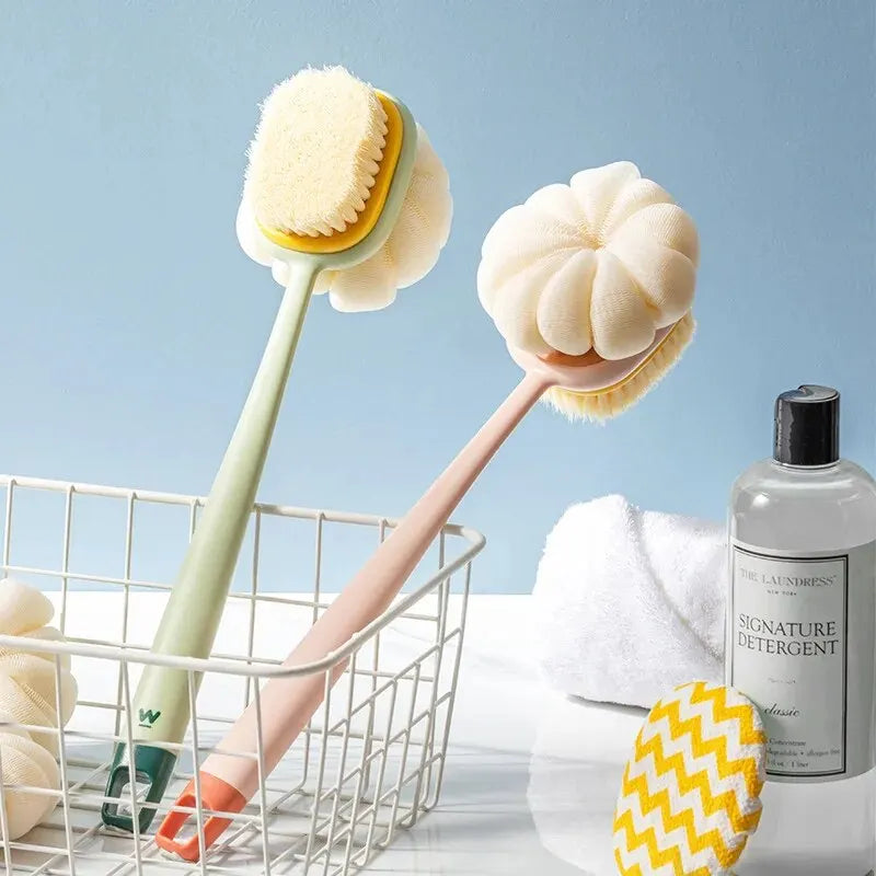 Brosse de douche pour le dos en luffa à long manche avec éponge en maille douce pour le bain exfoliant pour la peau des femmes, massage